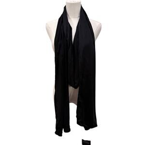 Club L London Lucca Black Satin Long Shawl Scarf Black Wedding Cocktail Elegant
